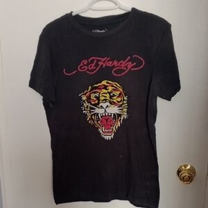Ed Hardy Black Tee with White Script Logo